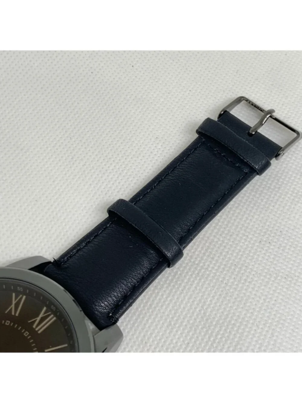 FMD men’s watch black tone quartz analog 50mm Roman indices leather running